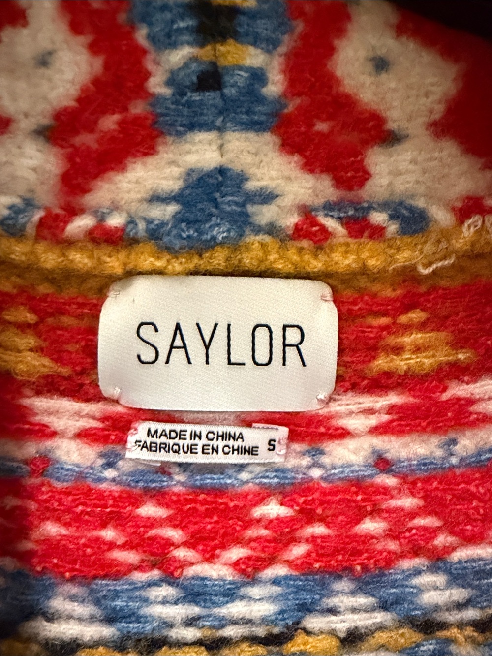 SAYLOR Red, Blue & Green Fair Isle Fringe Cardigan - Picture 3 of 10